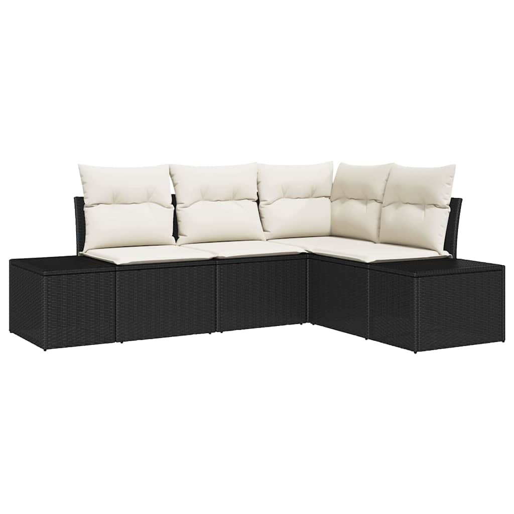 Garten-Sofa-Set mit Kissen mit Speicher 4 pcs Schwarz und Creme